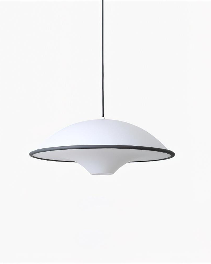 Acrylic pendant light AOSTA No.01 with Cool Grey rim, unlit white saucer and inverted diffuser on a white background