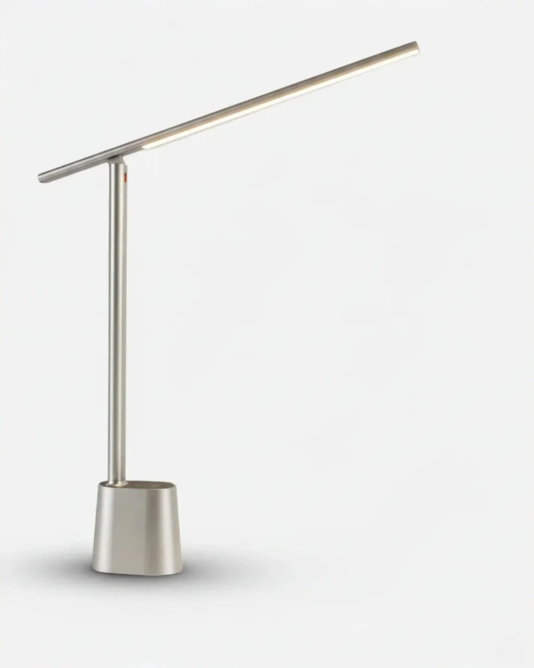 Cordless desk lamp BARLETTA No.01 in Quiet Grey, slim folding arm on a conical base, product view
