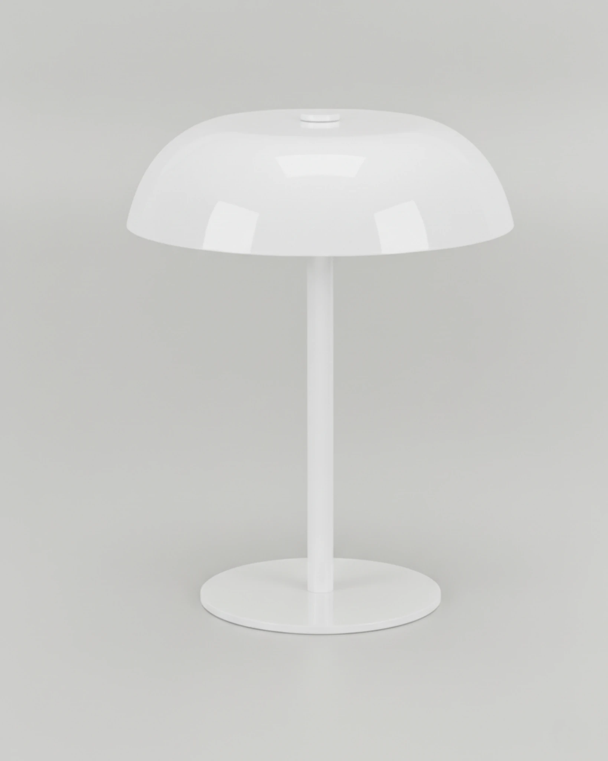 Cordless mushroom lamp LUMA No.02 in Matte White, all-white dome shade on a slender stem and flat base