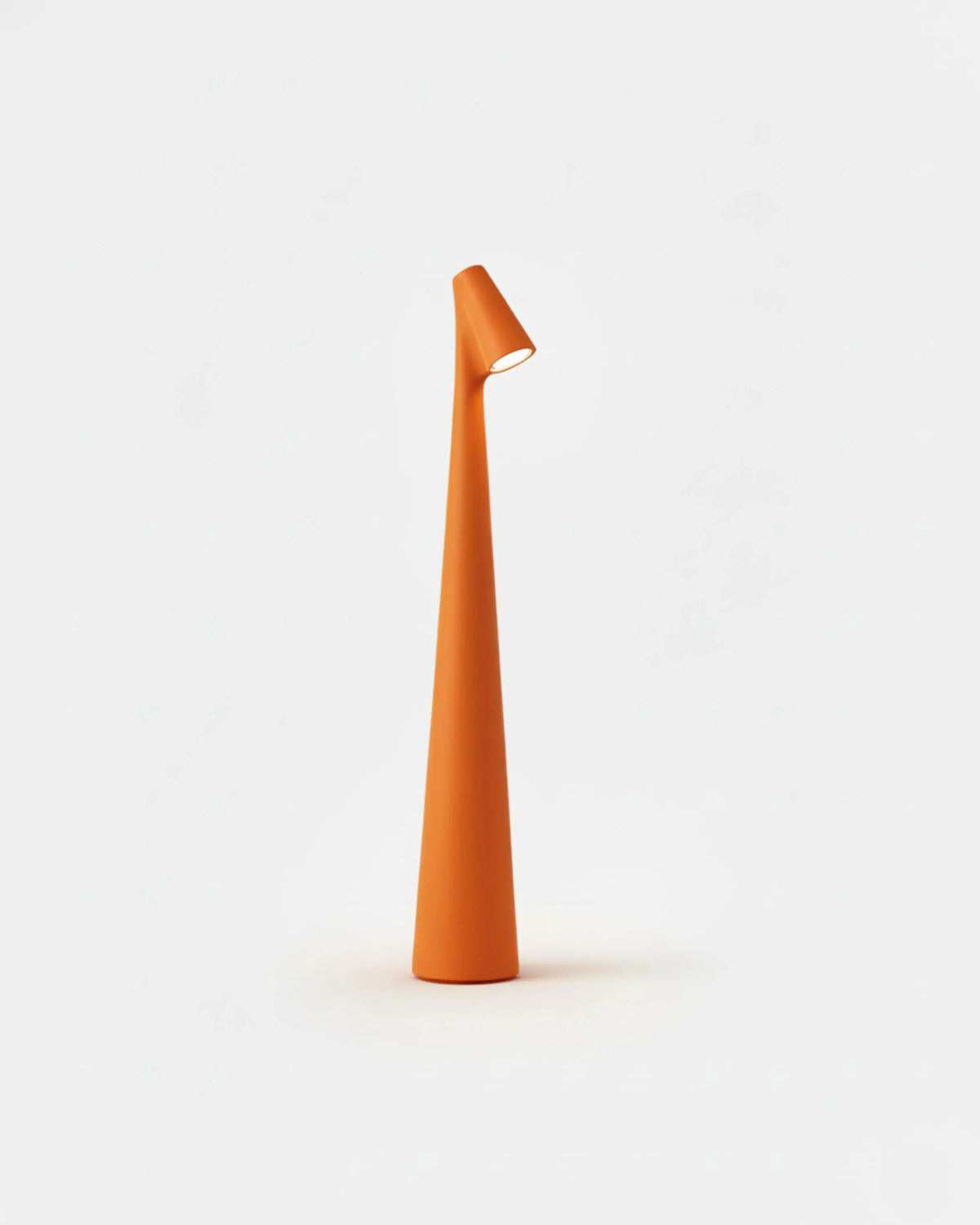 Cordless reading lamp TRIESTE No.01 in Orange, tall slender stem and angled head, product view