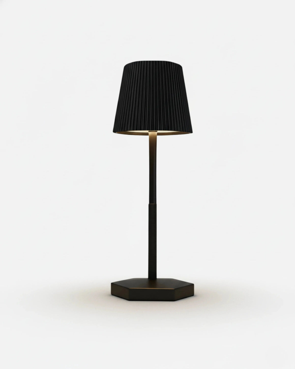 Cordless table lamp ANCONA No.01, matte black pleated shade on a hexagonal base