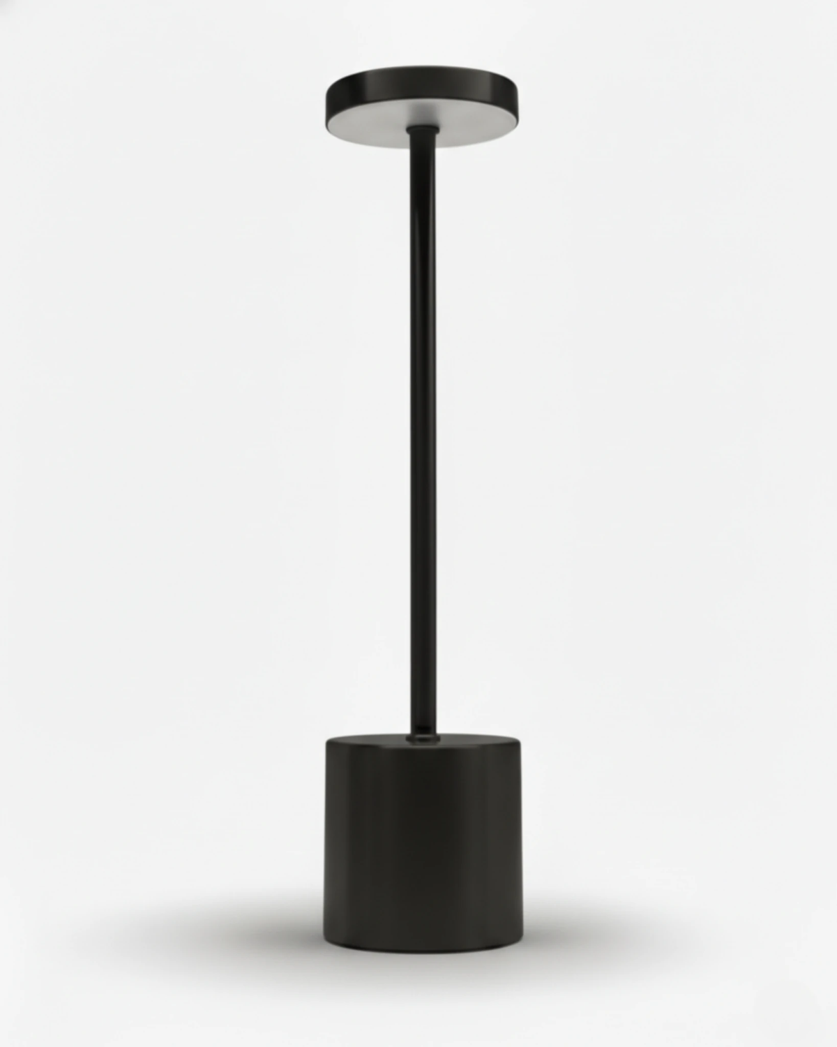 Cordless table lamp RIETI No.01 in matte black, minimal stem lamp with a flat disc head, unlit
