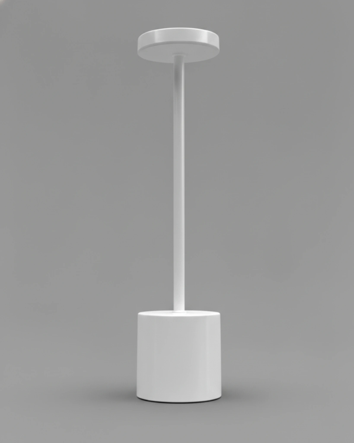Cordless table lamp RIETI No.01 in pure white, slim column with a disc head on a cylinder base, unlit