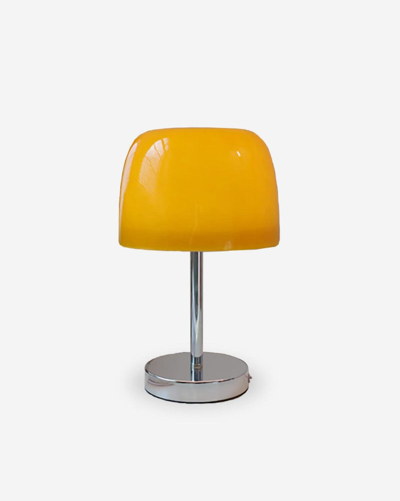 Glass table lamp VENEZIA No.01 with a yellow mushroom shade on a polished chrome stem and round base, unlit