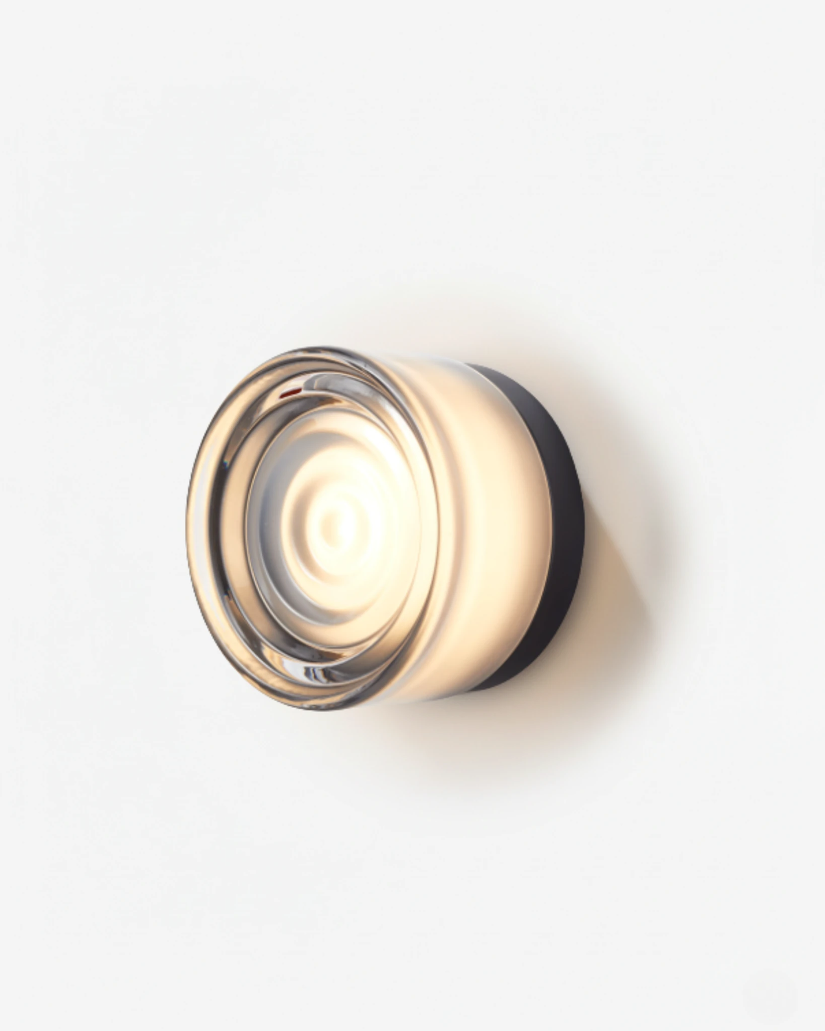 Glass wall sconce HALO No.08 in Smoke Echo, rippled smoke glass on a black base, lit