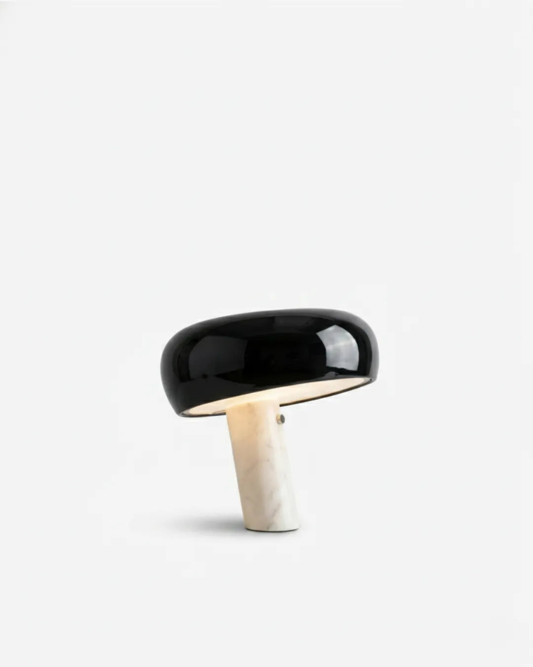 Marble table lamp BRUNO No.01 Black Small, compact black enamel shade on an angled white marble base