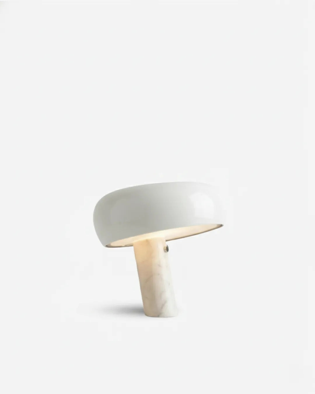 Marble table lamp BRUNO No.01 White Small, small white enamel dome on an angled white marble stem