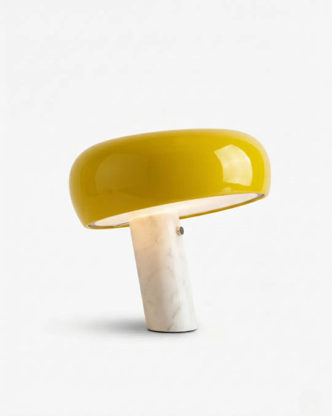 Marble table lamp BRUNO No.01 Yellow Large, bright yellow enamel shade sitting on a slanted white marble base