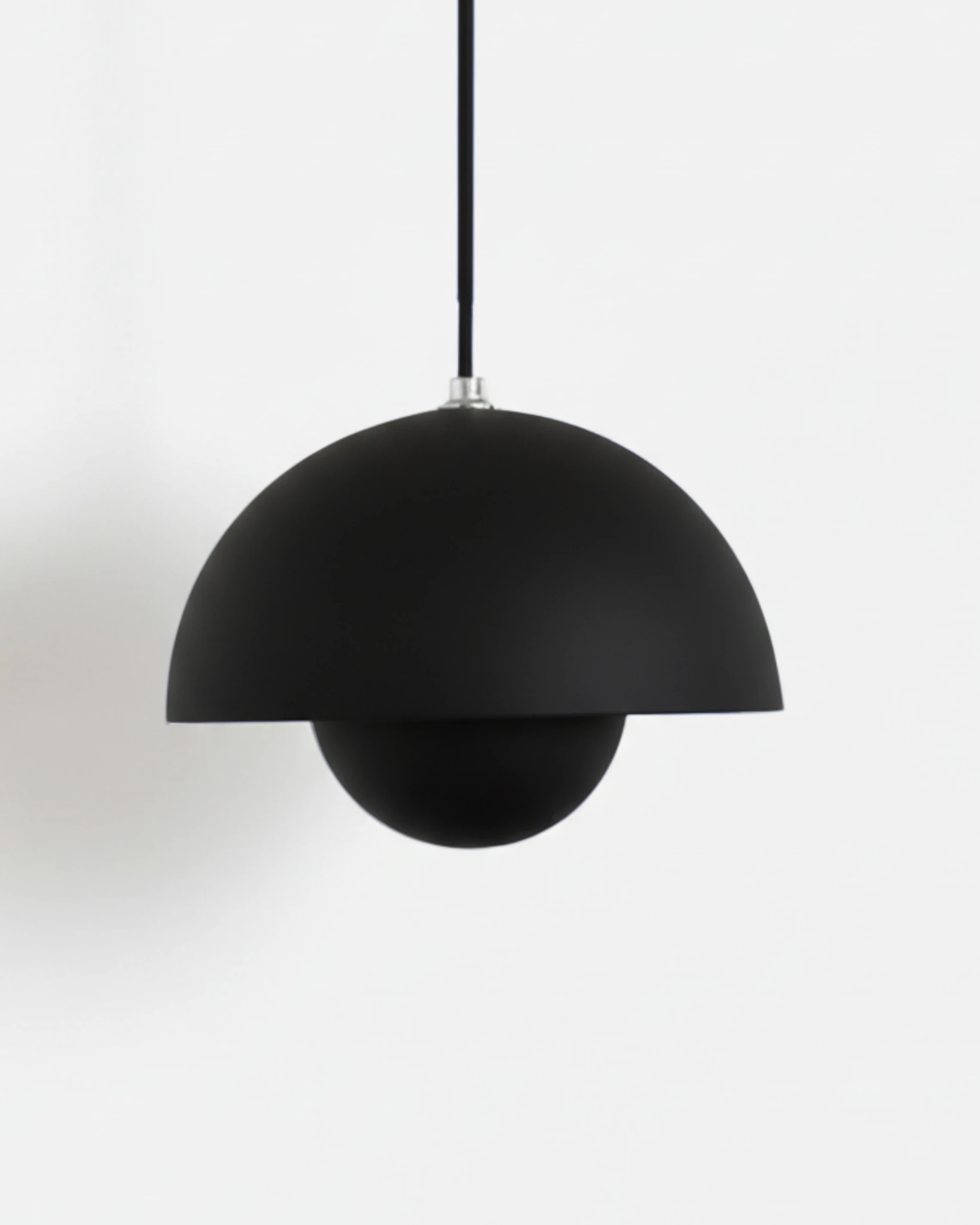 Large 15 in modern pendant light ALTO No.01 in volcano black lacquer, nested hemisphere shade, unlit