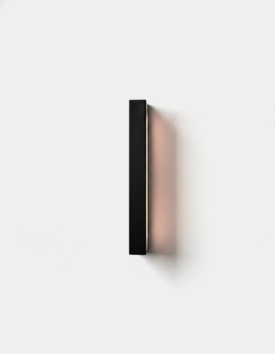 Outdoor wall sconce FRECCIA No.01, 80 cm (31.5 in) slim black bar switched on, soft glow beside the profile