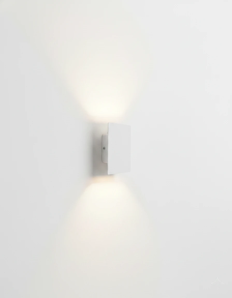 Outdoor wall sconce COLLE No.01 in matte white, Micro 4 in size, lit with an up-and-down beam