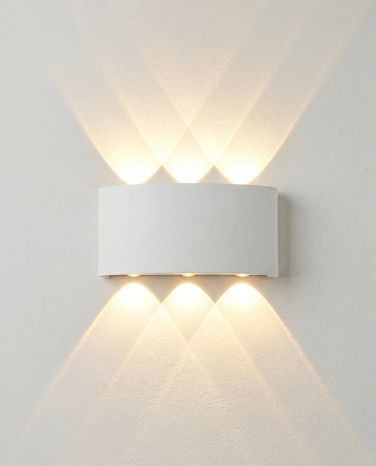 Outdoor wall sconce PALAZZO No.01 in matte white, 6W size with three LED beams each way, lit