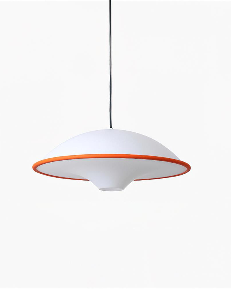 Acrylic pendant light AOSTA No.01 with Warm Orange rim, unlit white saucer on a slim black cord