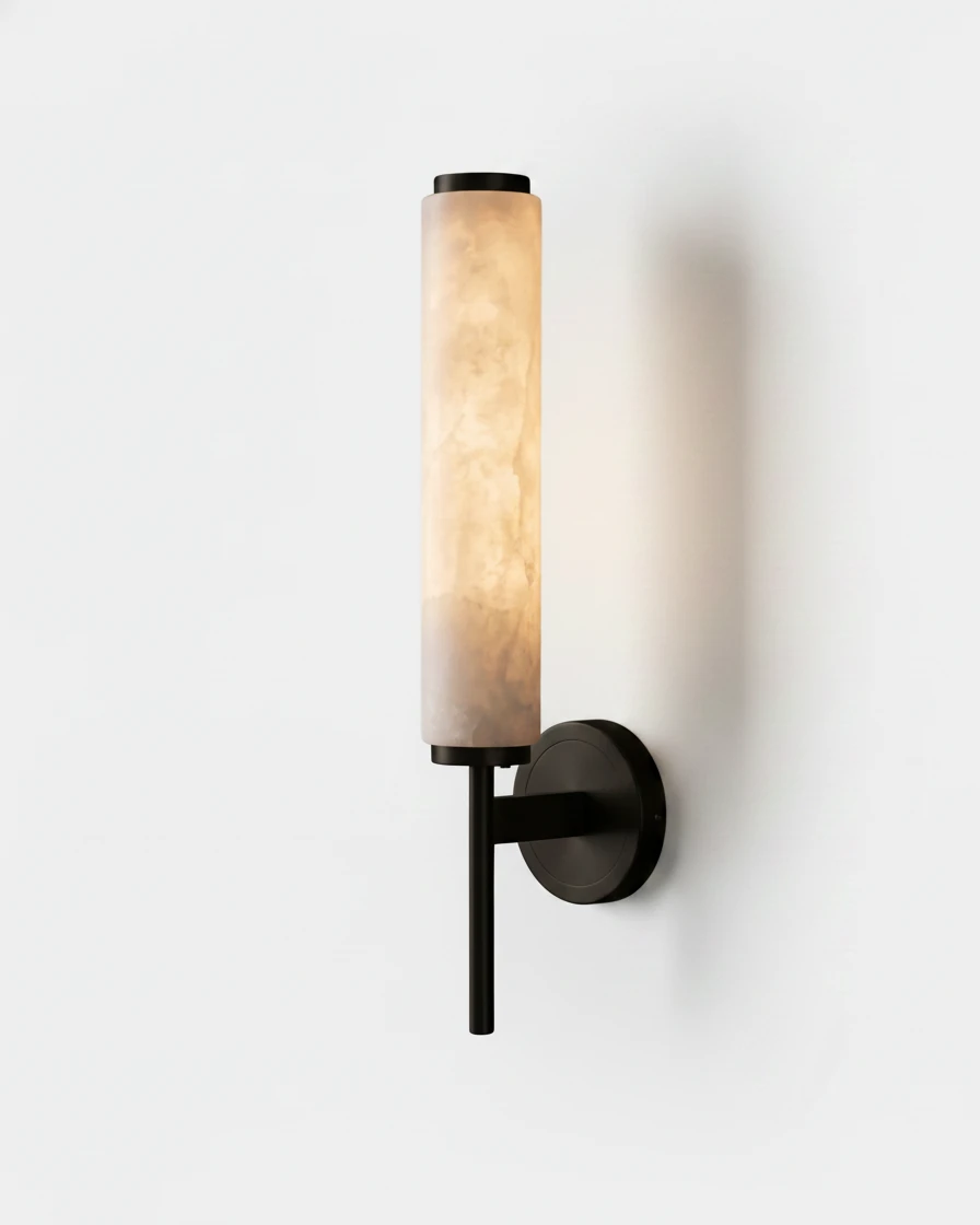Alabaster wall sconce ALABA No.01, single arm, matte black bracket