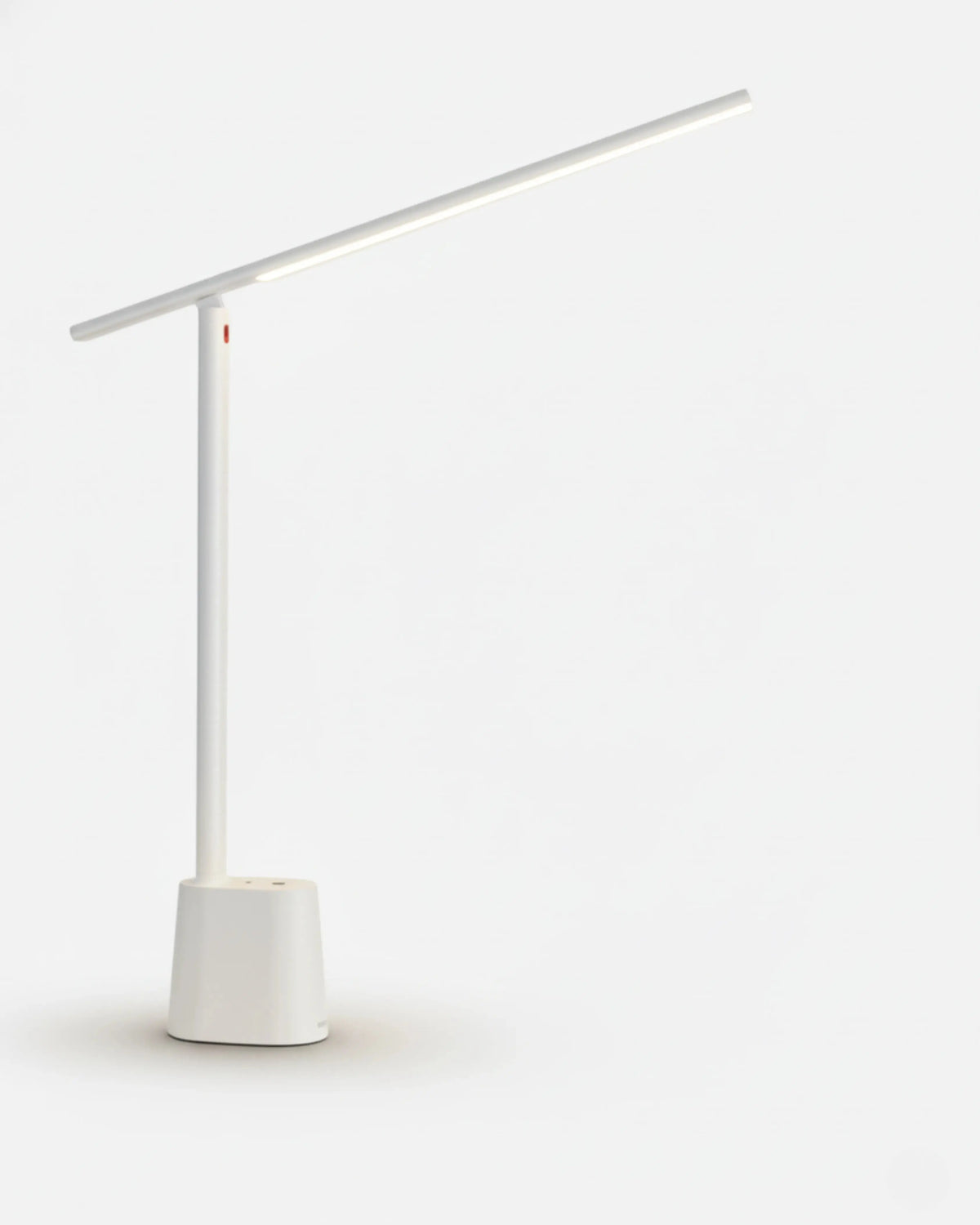 Cordless desk lamp BARLETTA No.01 in Pure White, thin LED bar on a hinged arm and weighted white base