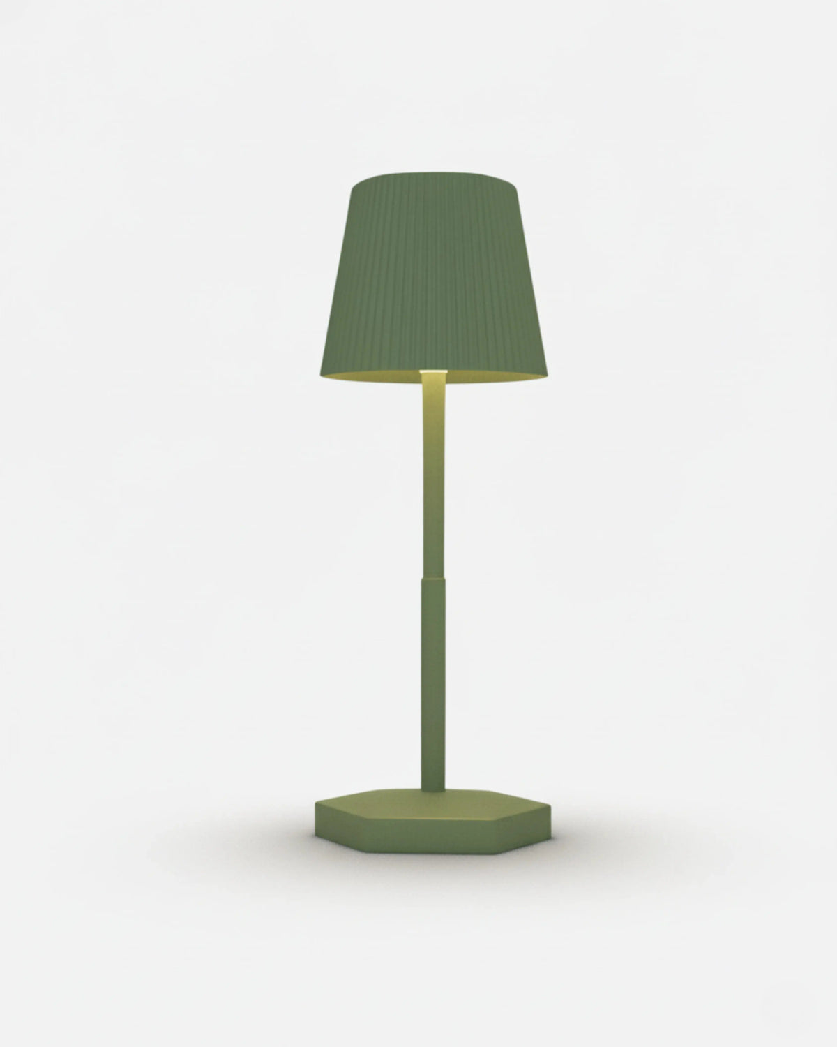 Cordless table lamp ANCONA No.01, forest green pleated shade on a hexagonal base