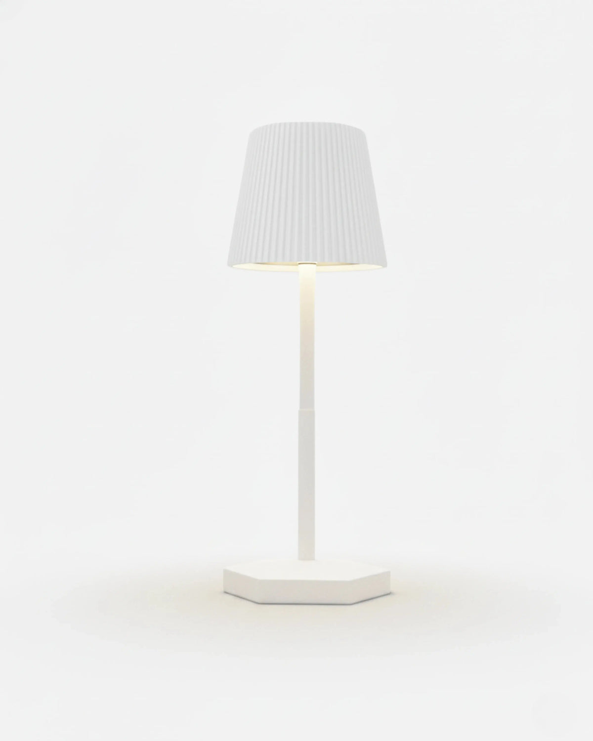 Cordless table lamp ANCONA No.01, pure white pleated shade on a hexagonal base