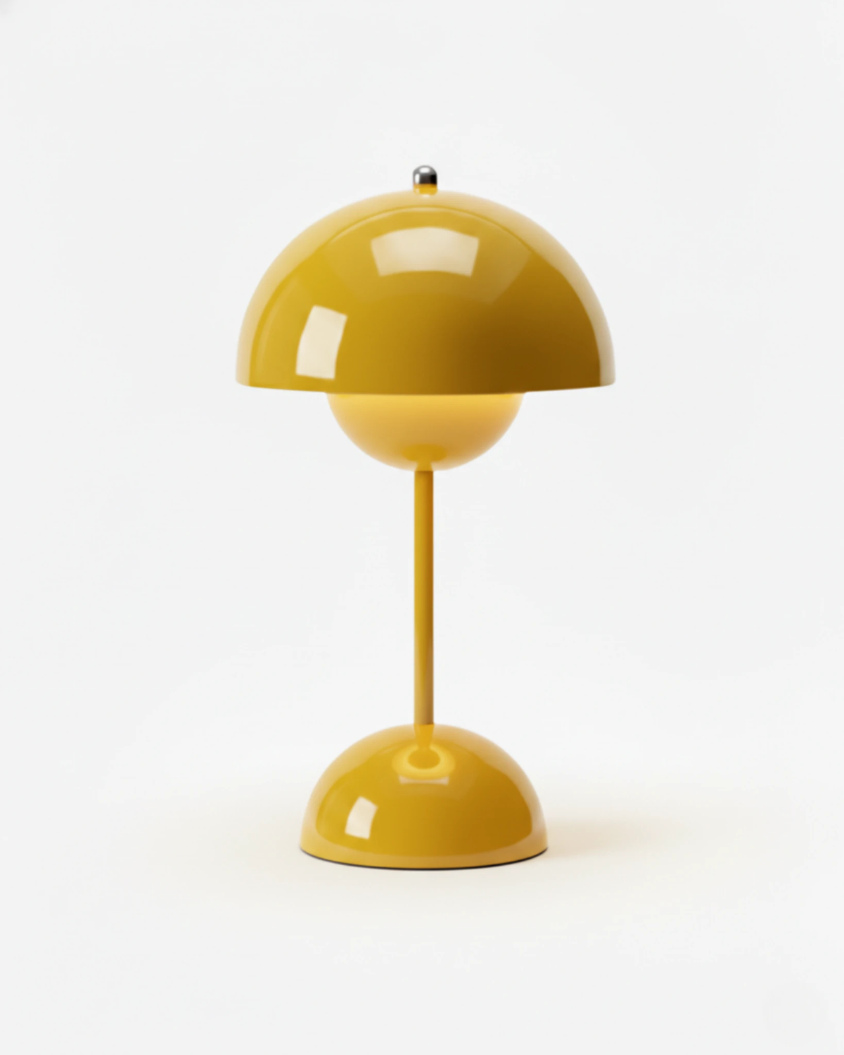 Cordless table lamp DOMA No.02 in Sun Yellow, glossy yellow flowerpot dome and matching base, unlit