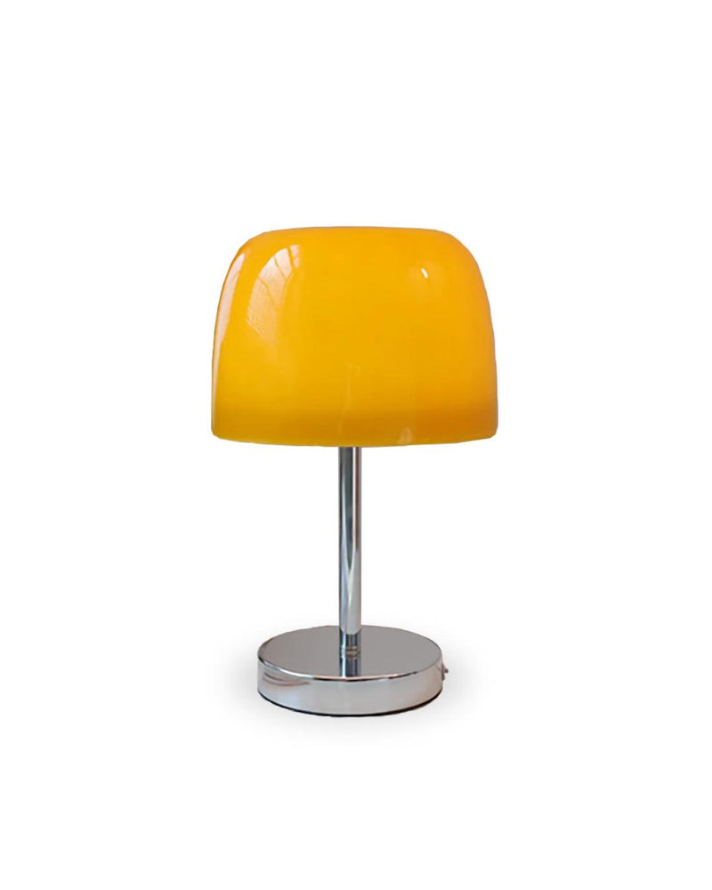 Yellow glass table lamp VENEZIA No.01 on a chrome stem and round base, unlit, on a white background