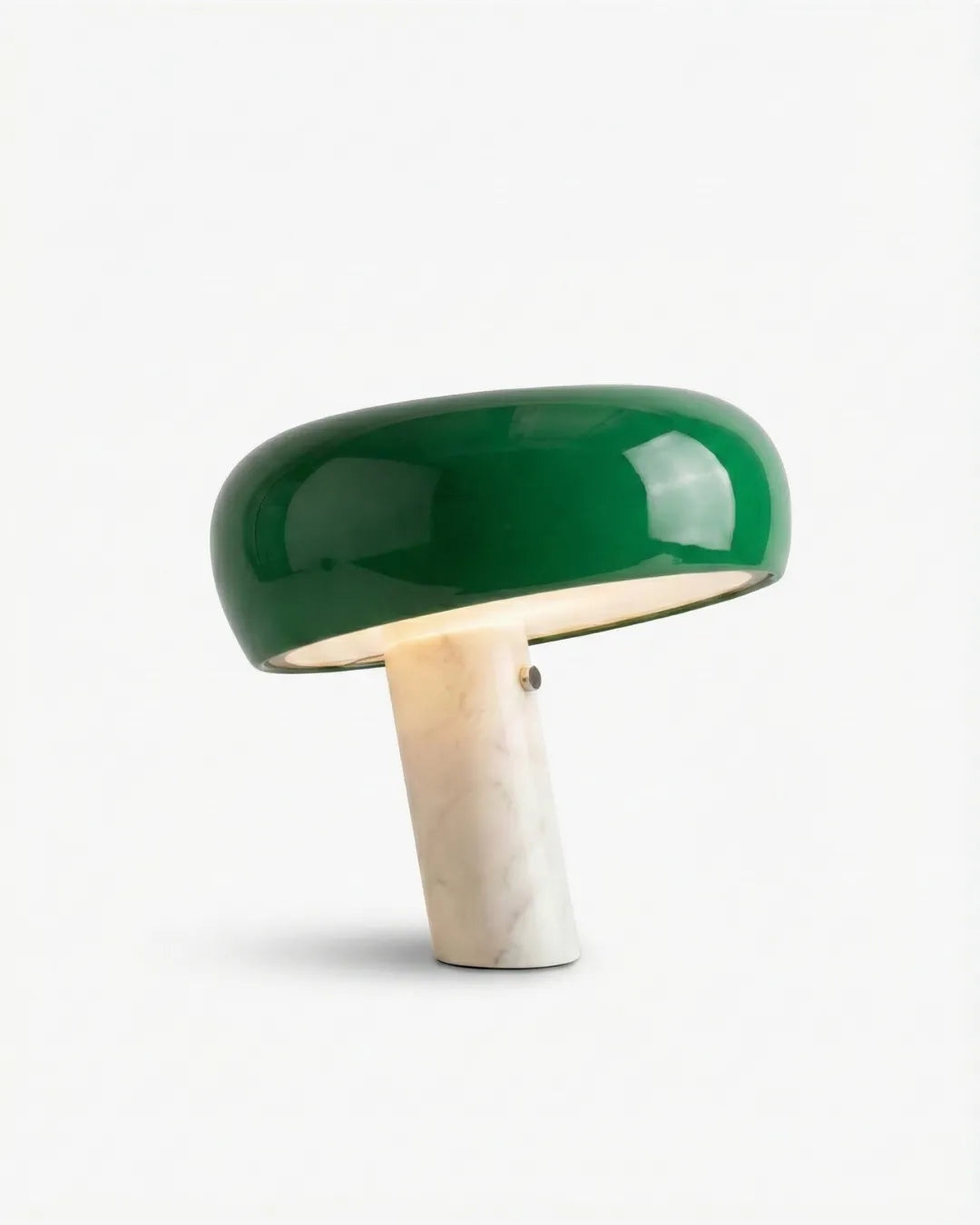 Marble table lamp BRUNO No.01 Green Large, deep green enamel iron shade on a white marble pedestal