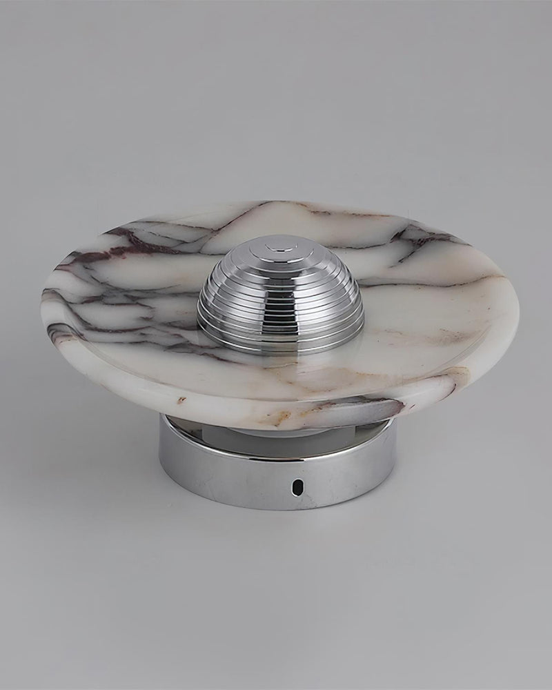 Marble wall sconce LATTE No.01 in Polished Chrome, side view unlit showing the chrome dome and round base