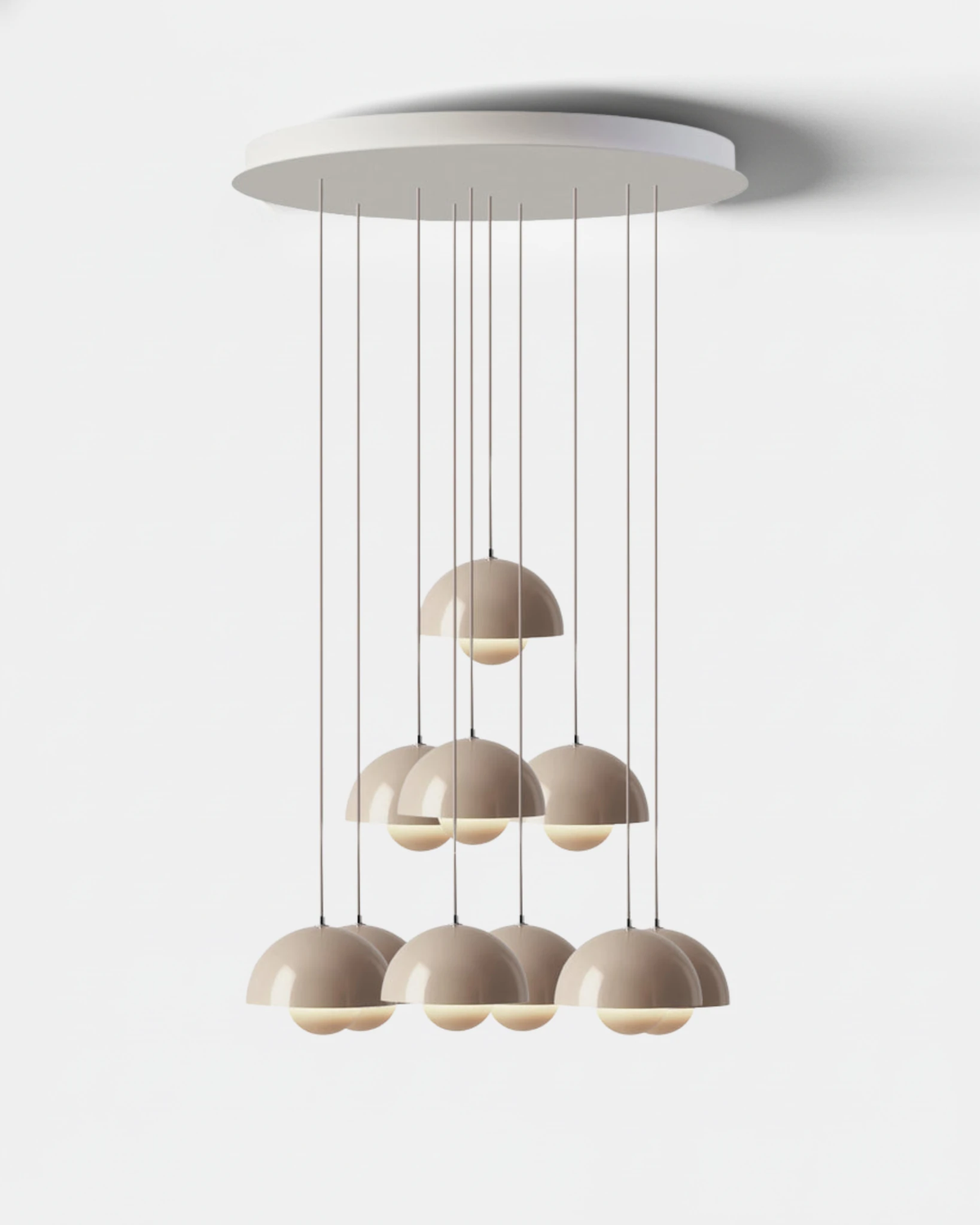 Modern chandelier FLORA No.01 Sonata cascade with ten glossy cream petal globes in descending tiers
