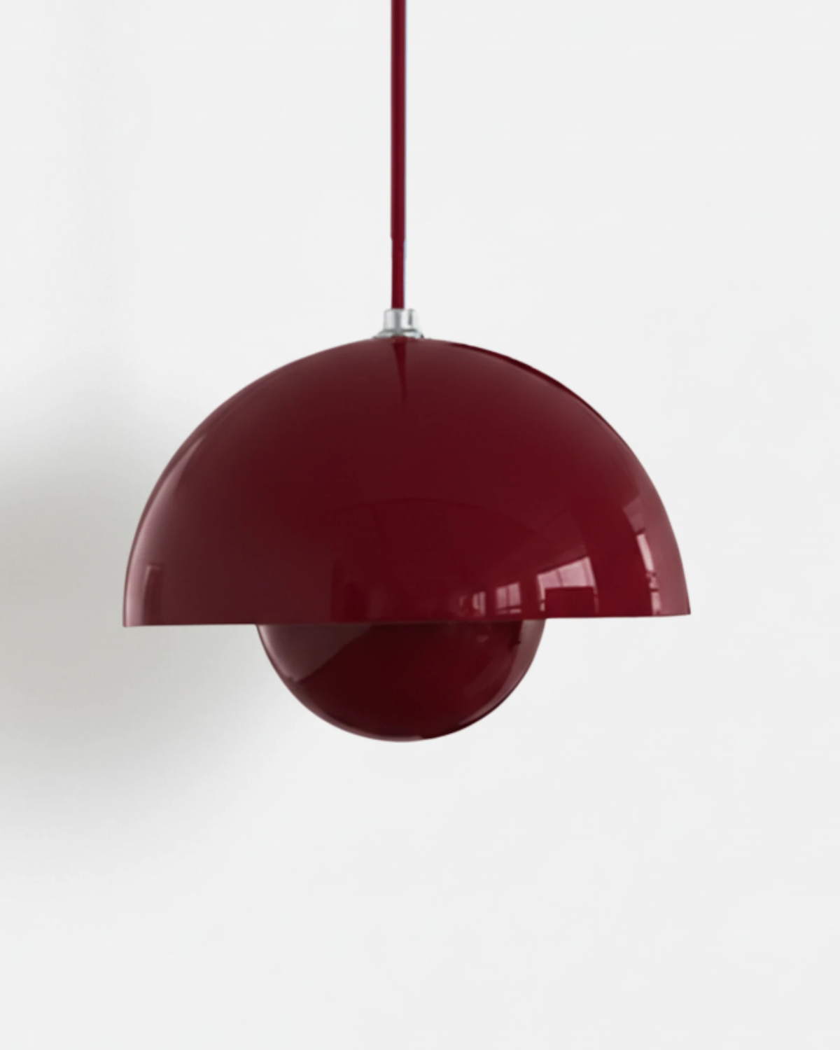 Large 15 in modern pendant light ALTO No.01 in bordeaux lacquer, glossy nested hemispheres, unlit