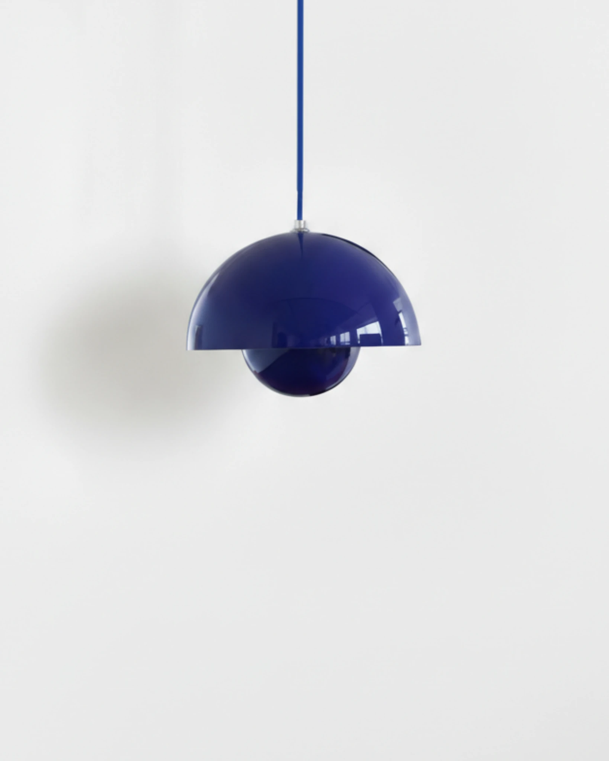 Small 6 in modern pendant light ALTO No.01 in cobalt blue lacquer, nested hemisphere shade, unlit