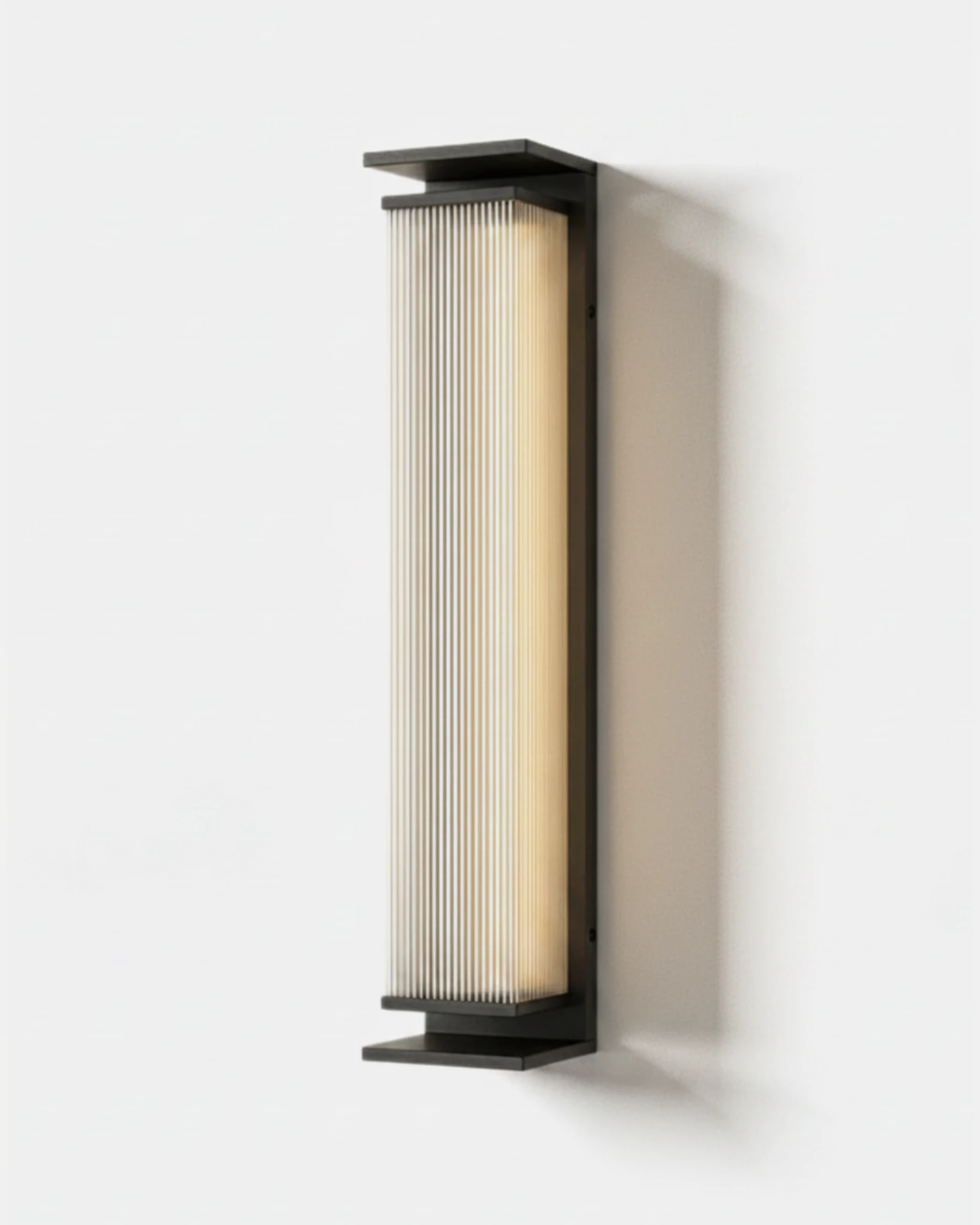 Outdoor wall sconce COSTA No.01 in the 120 cm height, long lit fluted glass column with black brackets