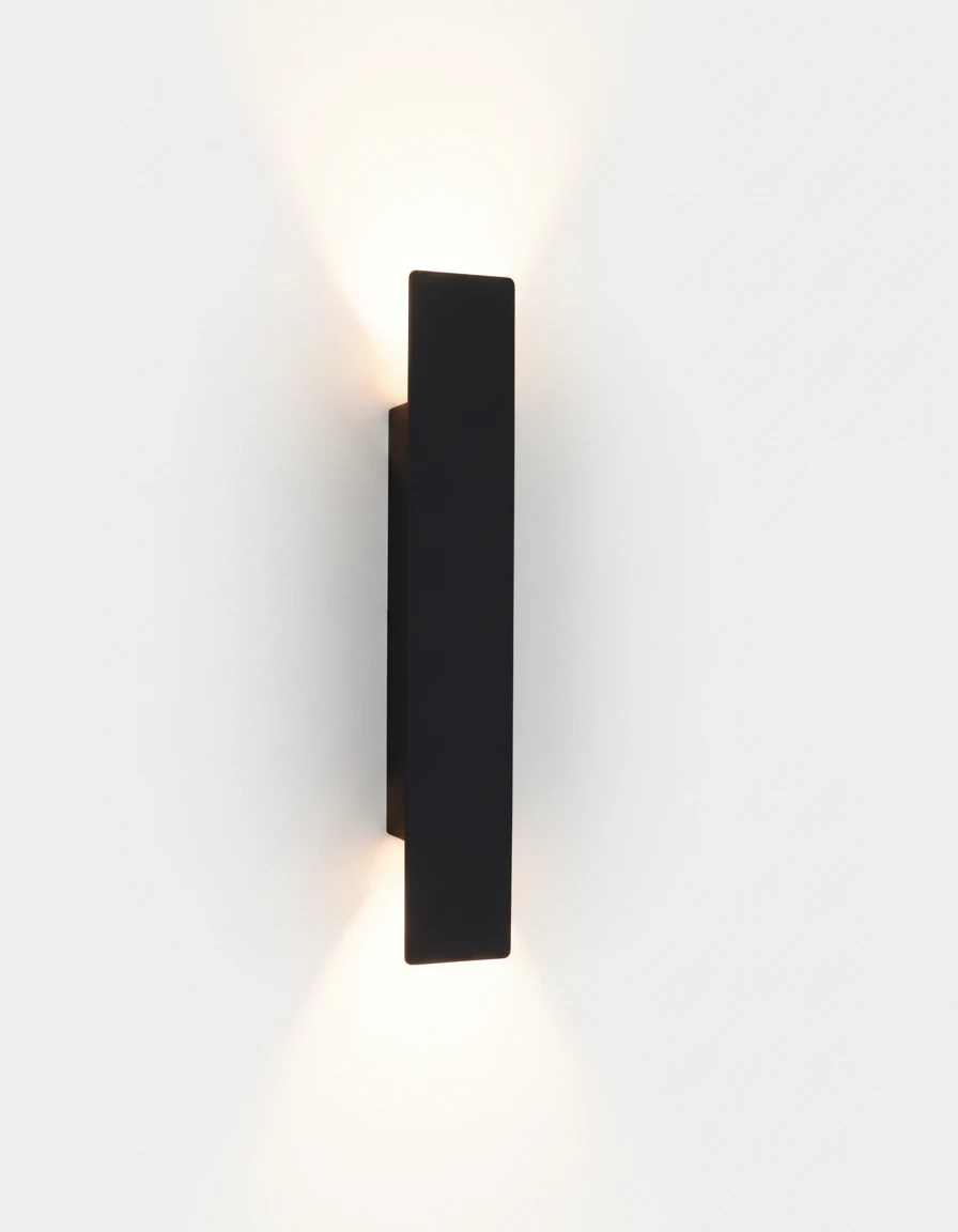 Outdoor wall sconce COLLE No.01 in matte black, Medium 16 in bar glowing upward and downward