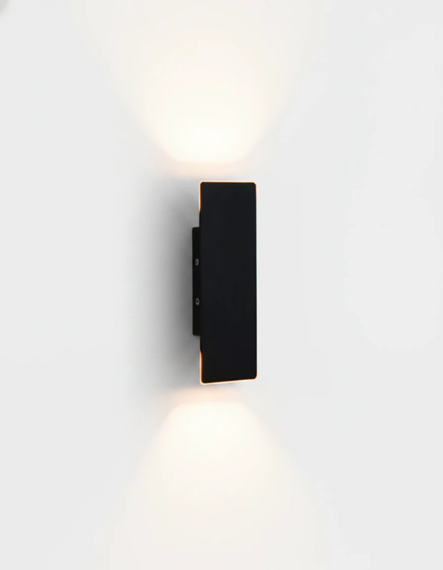 Outdoor wall sconce COLLE No.01, matte black Small 8 in bar switched on with light above and below