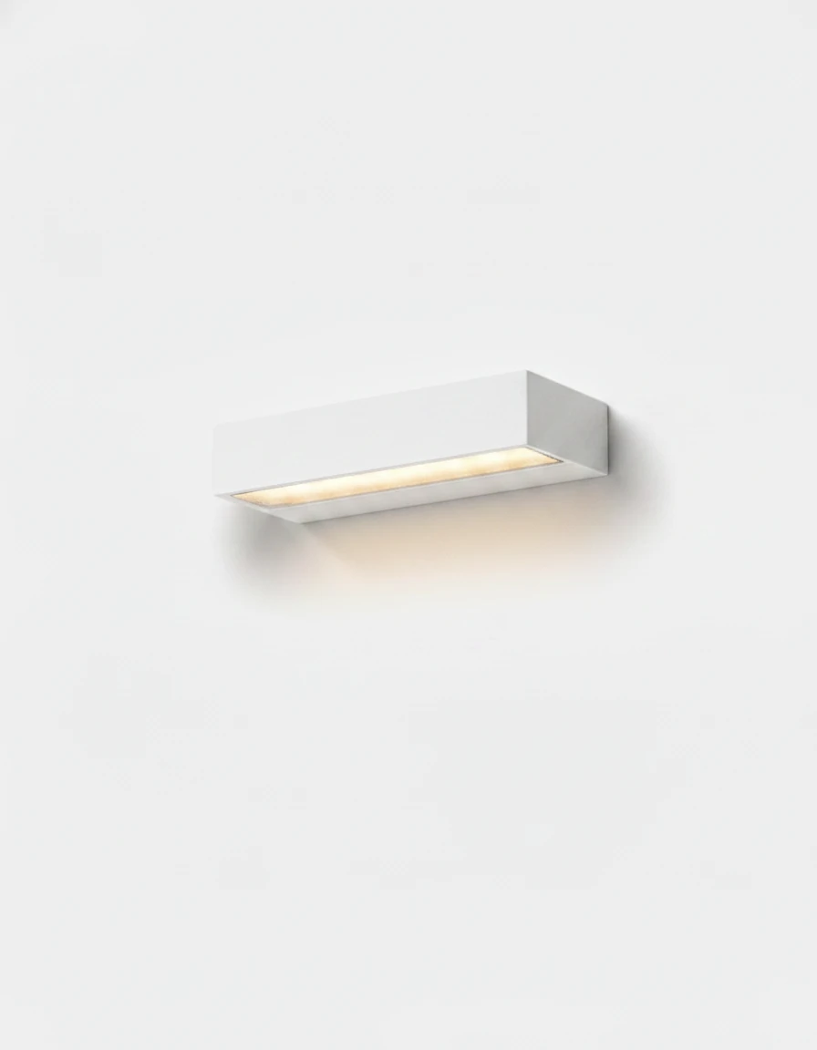 Outdoor wall sconce FORTE No.01 20 cm in pure white, short linear bar lit with a soft downward glow