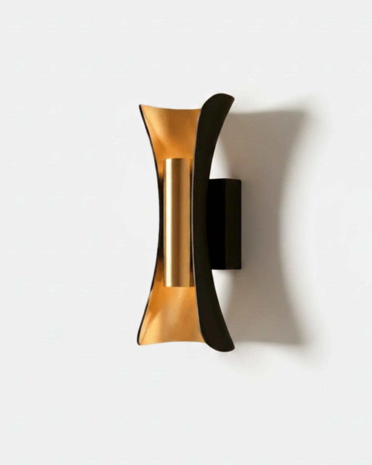 Outdoor wall sconce VENTO No.01 large 16 in in Matte Black, up-down hourglass with gold interior, unlit