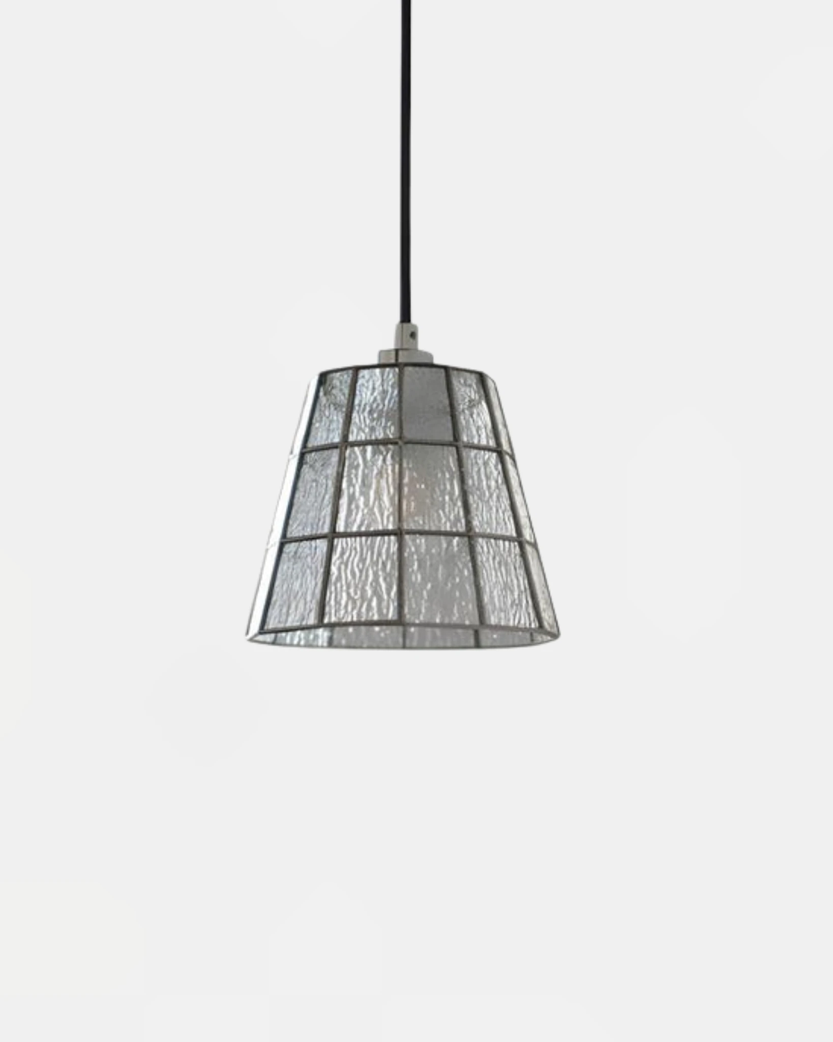 Stained glass pendant light TESSERA No.02 compact shade in crystal clear textured panes on a chrome fitting