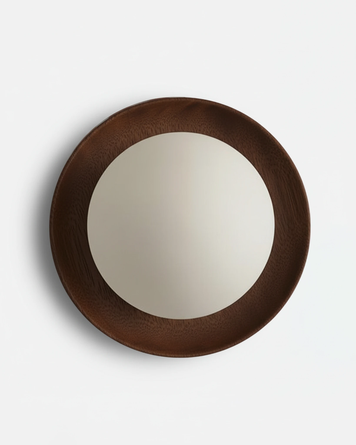 Wood flush mount ceiling light LIDO No.01 in walnut, dark wood ring framing frosted glass, front view