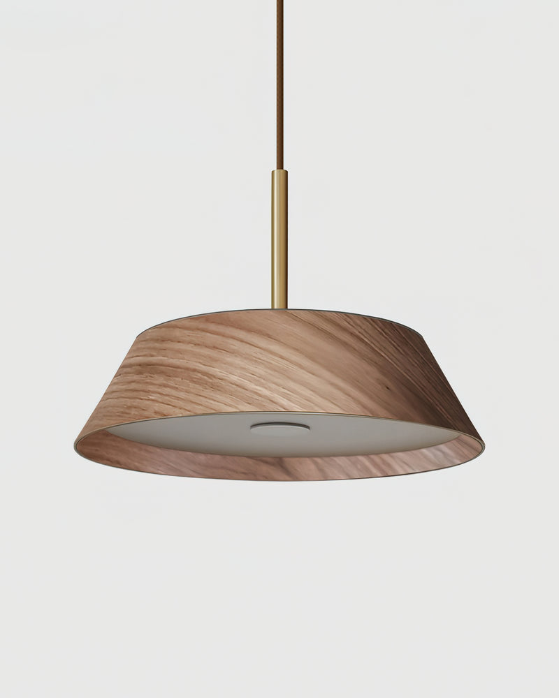 Wood pendant light BOSCO No.02, dark walnut bentwood dome with brass collar
