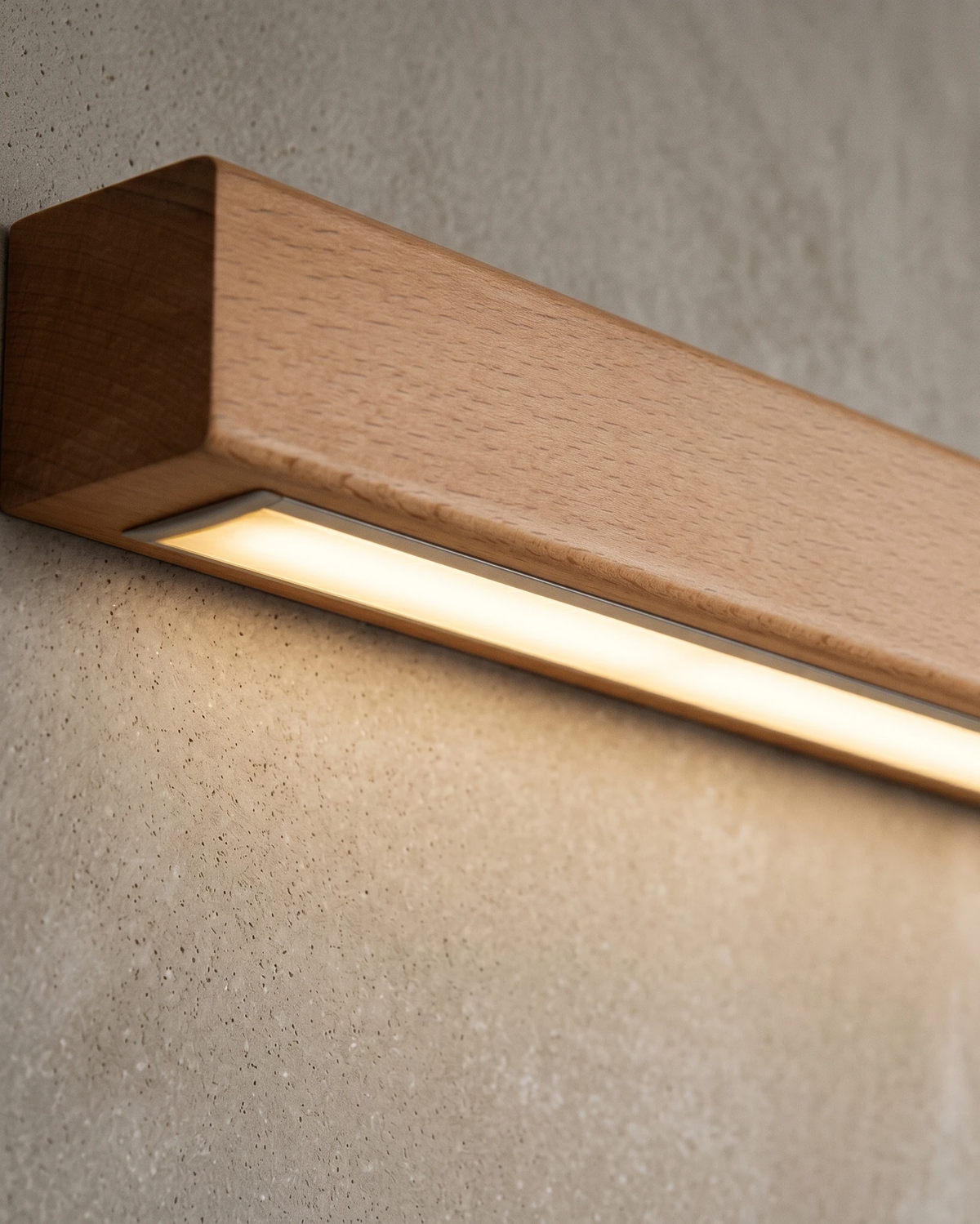 Close-up of the LED channel under the light walnut bar of the PIANO No.01, switched on